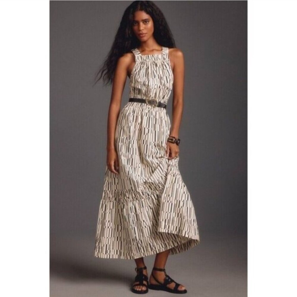 NWT Anthropologie The Somerset Maxi Dress Poplin Halter Edition Sz L Tiered